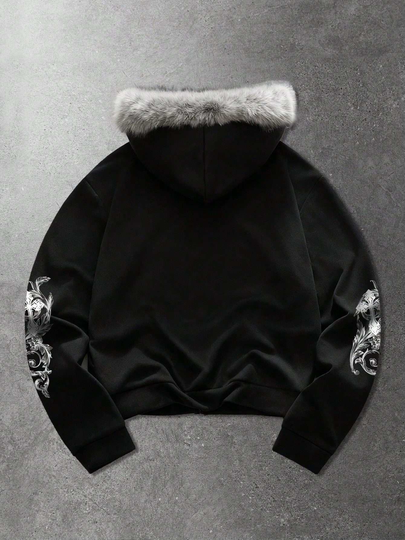 Men's Street Cross Print Zip Up Hoodie with Fur Collar