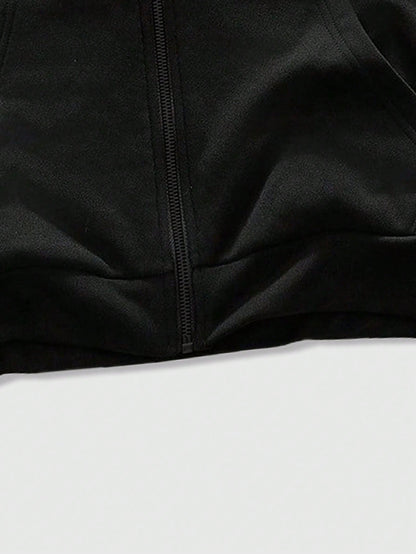 Men's Street Cross Print Zip Up Hoodie with Fur Collar