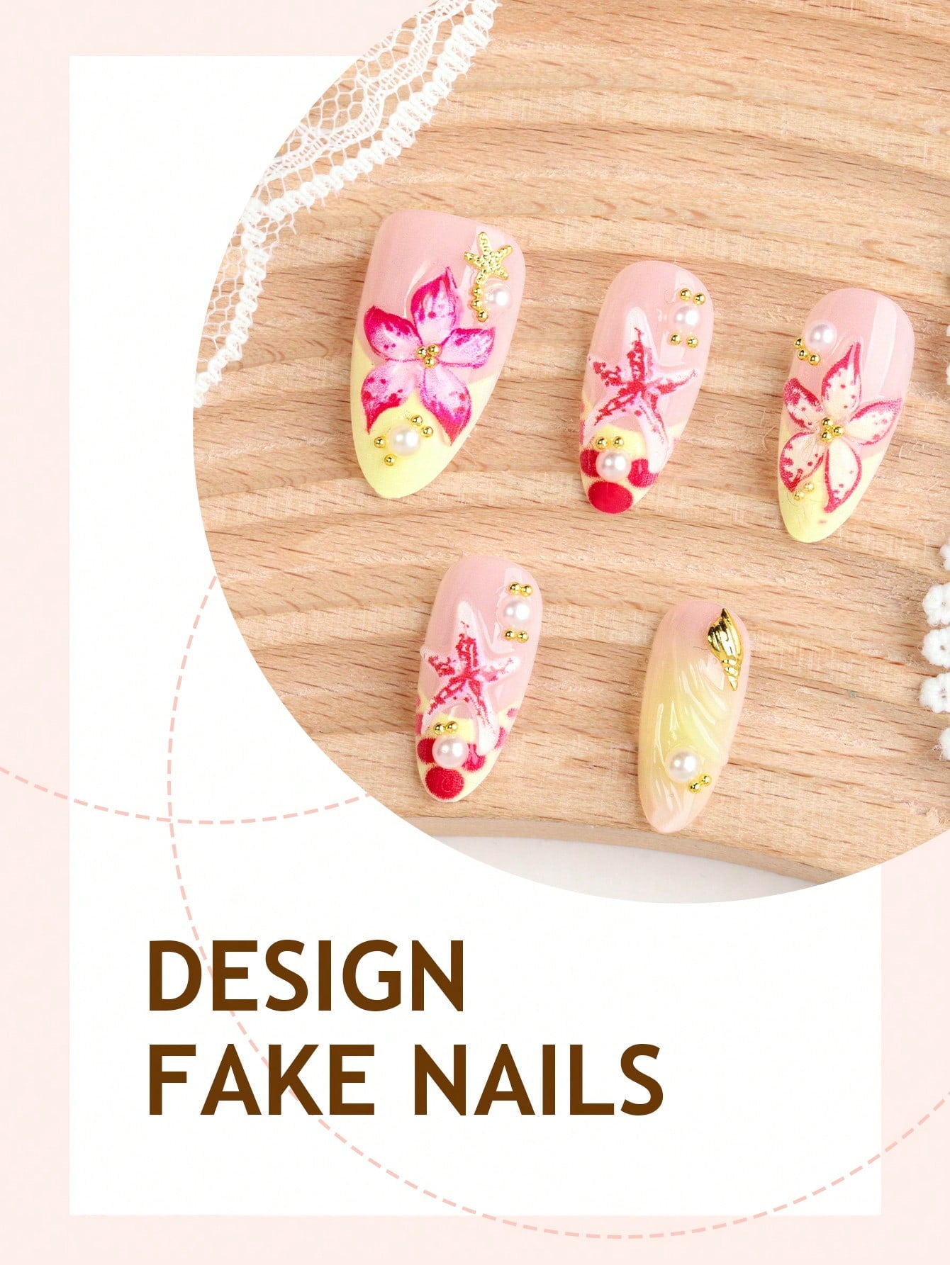 Ocean Style Gradient Floral French Press-On Nails