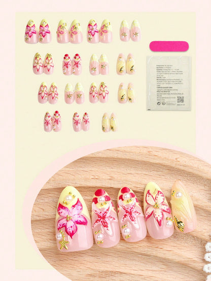 Ocean Style Gradient Floral French Press-On Nails