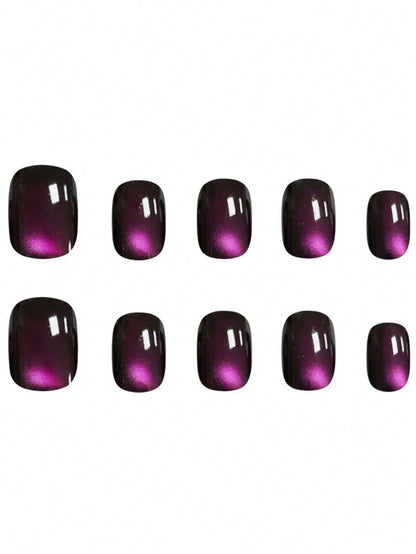 Elegant Cat Eye Red Purple Chic Press-On Nails