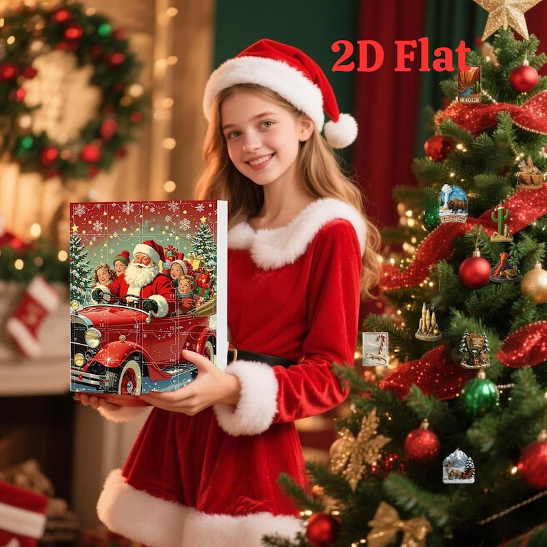 Advent Calendar 2025 24 Days 2d Acrylic Transportation Ornaments Monster Truck Airplane Ship Figures Festive Xmas Tree Hanging Decor Gift