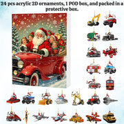 Advent Calendar 2025 24 Days 2d Acrylic Transportation Ornaments Monster Truck Airplane Ship Figures Festive Xmas Tree Hanging Decor Gift