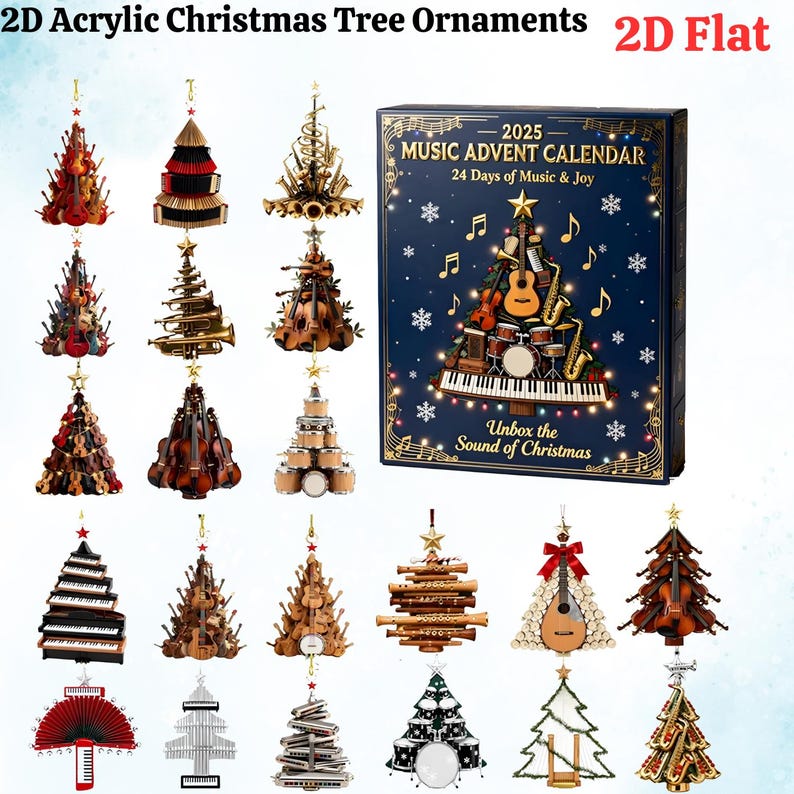 Advent Calendar 2025 For Music Lovers 24 Days Mini Musical Ornaments 2d Instrument Figures For Musicians Christmas Countdown Decor Gift