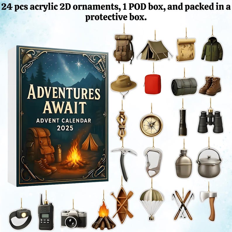 Advent Calendar 2025 For Outdoor Lovers 24 Days Explorer Themed Acrylic Ornaments Hiking  Camping Adventure Figures Xmas Countdown Gift