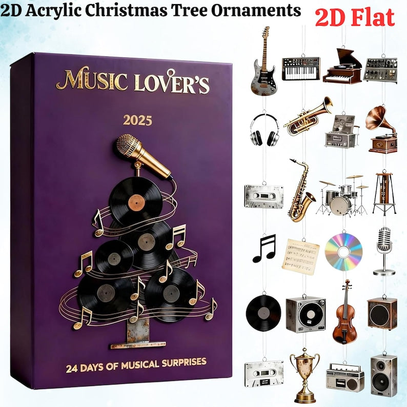 Advent Calendar 2025 For Music Lovers 24 Days 2d Acrylic Musical Instrument Ornamentscute Music Figures Xmas Tree Decorgift For Musicians