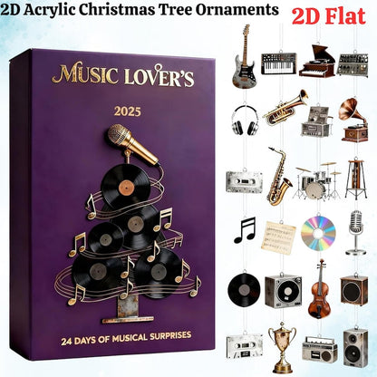 Advent Calendar 2025 For Music Lovers 24 Days 2d Acrylic Musical Instrument Ornamentscute Music Figures Xmas Tree Decorgift For Musicians