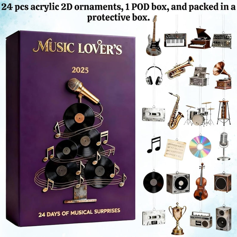 Advent Calendar 2025 For Music Lovers 24 Days 2d Acrylic Musical Instrument Ornamentscute Music Figures Xmas Tree Decorgift For Musicians