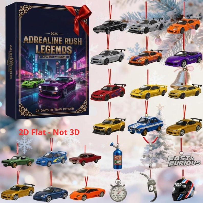 Inspired Car Advent Calendar 2025 Street Legends 24 Mini Car Ornaments Car Guy Gift Tuner Muscle Car Advent Calendars