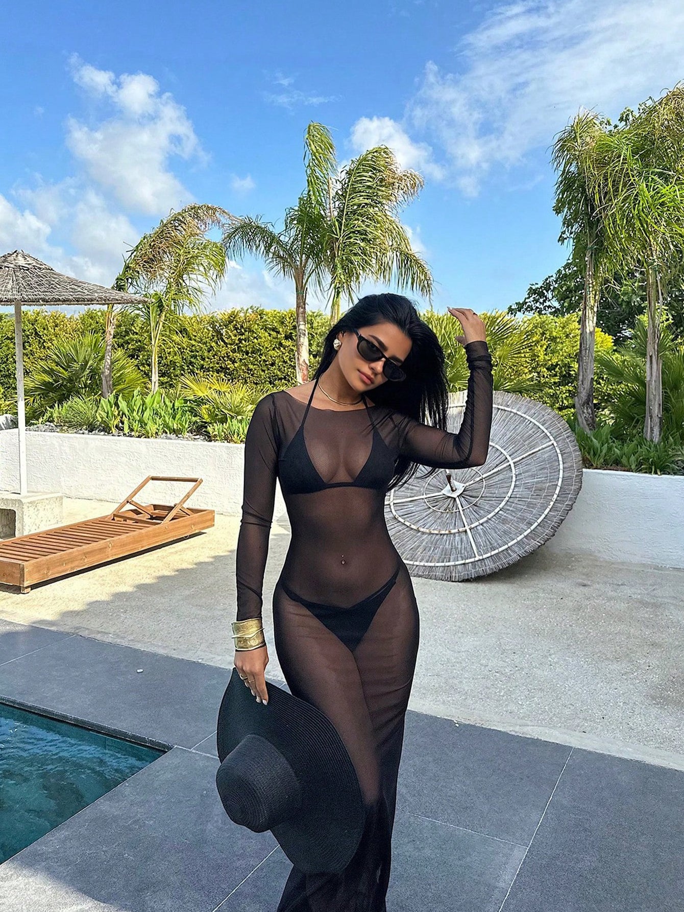 Sexy Mesh Sheer Off Shoulder Long Sleeve Bodycon Dress