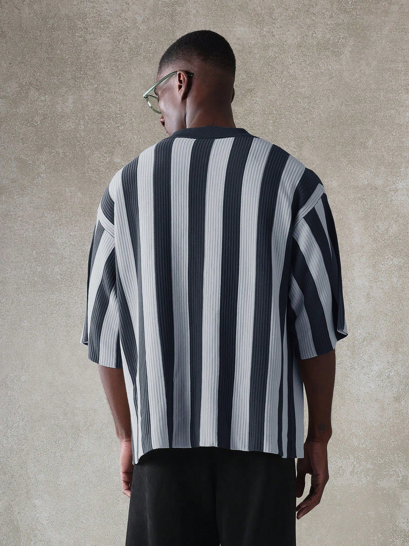 Relaxed Vertical Stripe Knitted Polo Shirt