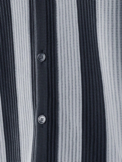 Relaxed Vertical Stripe Knitted Polo Shirt