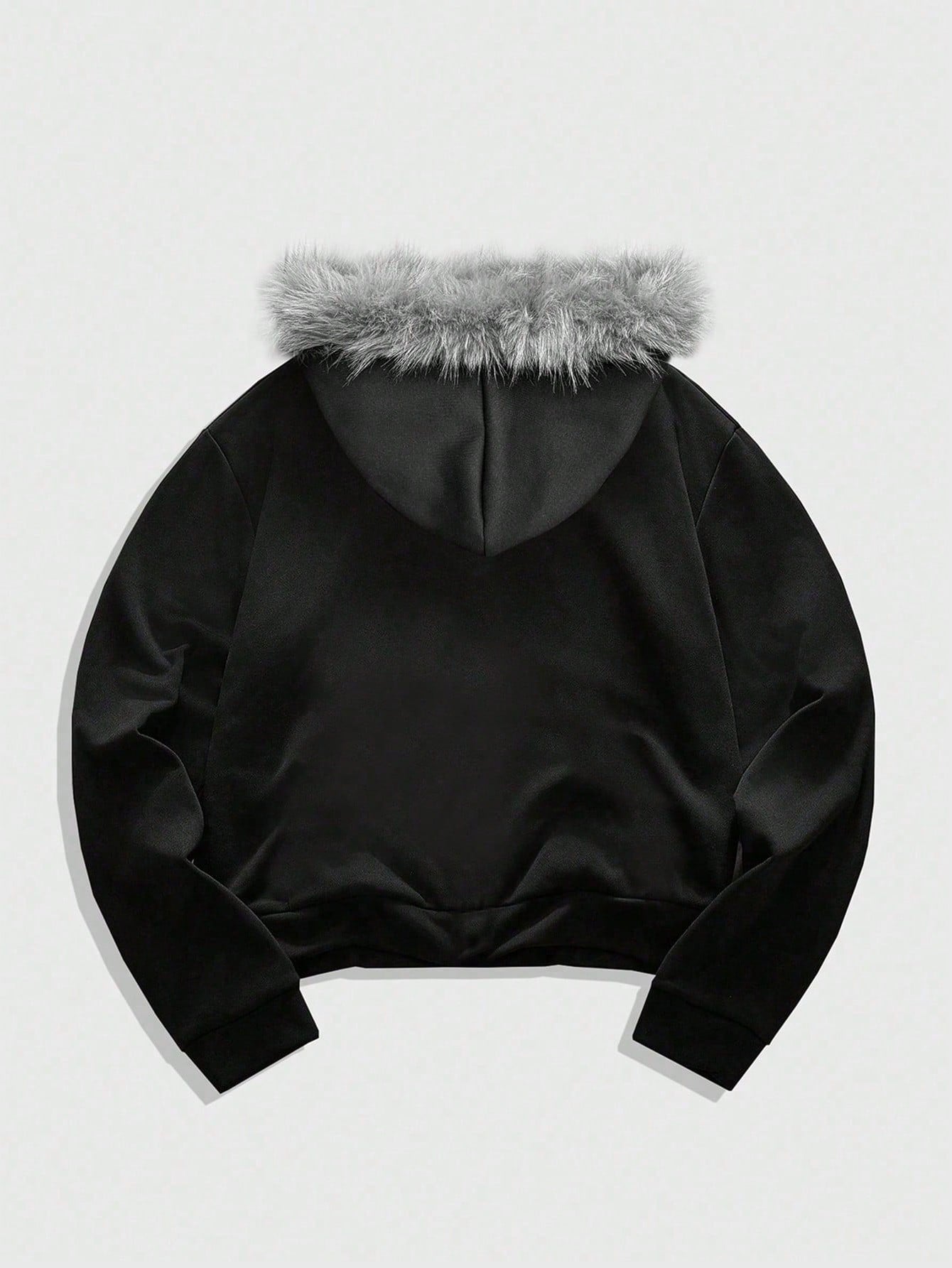 Men's Goth Loose Fit Zip Up Hoodie with Fur Collar