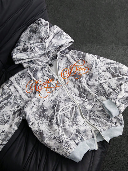 Men's Camo 3D Embroidered Zip-Up Hoodie