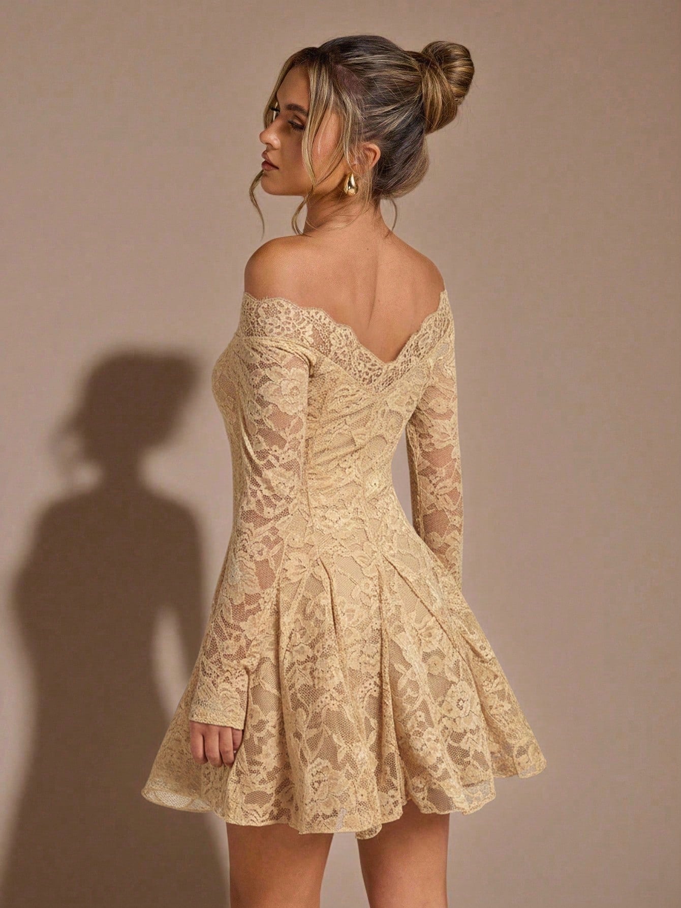 Elegant Off-Shoulder Lace Flare Mini Dress for Women