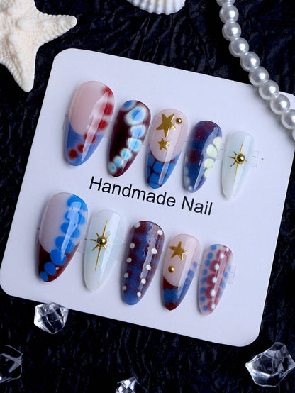 Blue Y2K Starry Sky Crocodile Press-On Nails