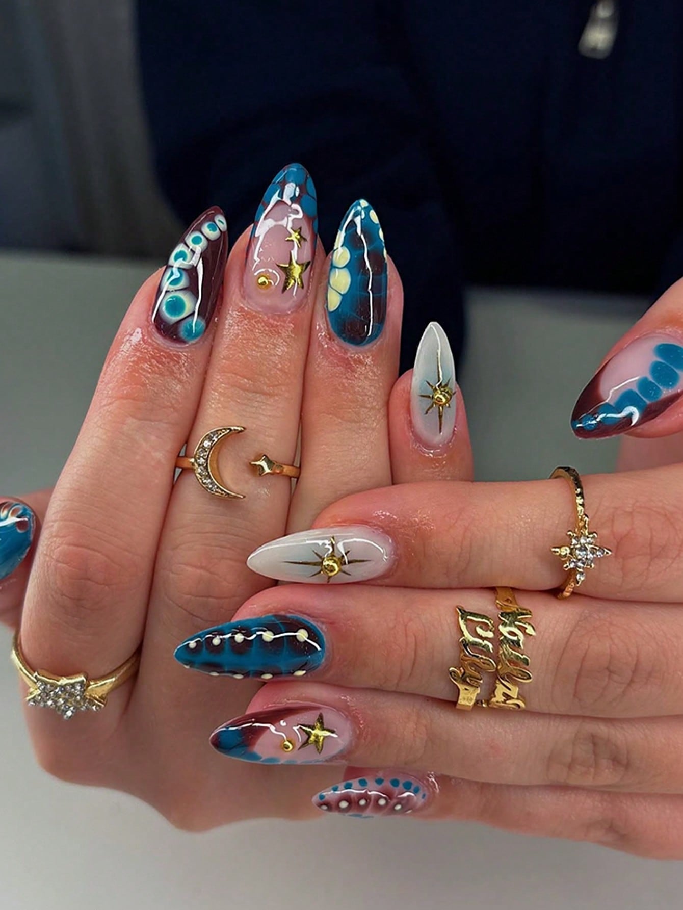 Blue Y2K Starry Sky Crocodile Press-On Nails