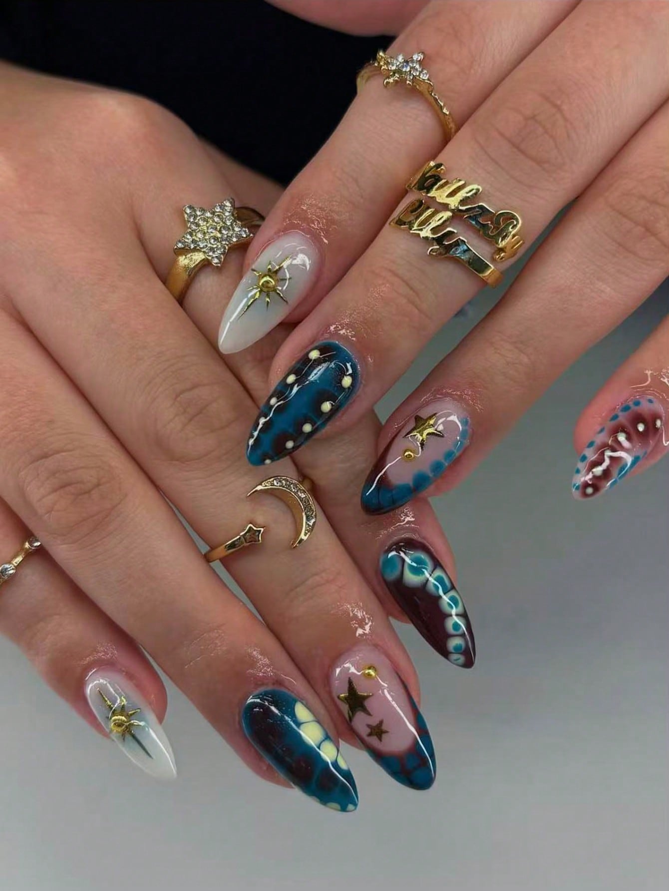Blue Y2K Starry Sky Crocodile Press-On Nails