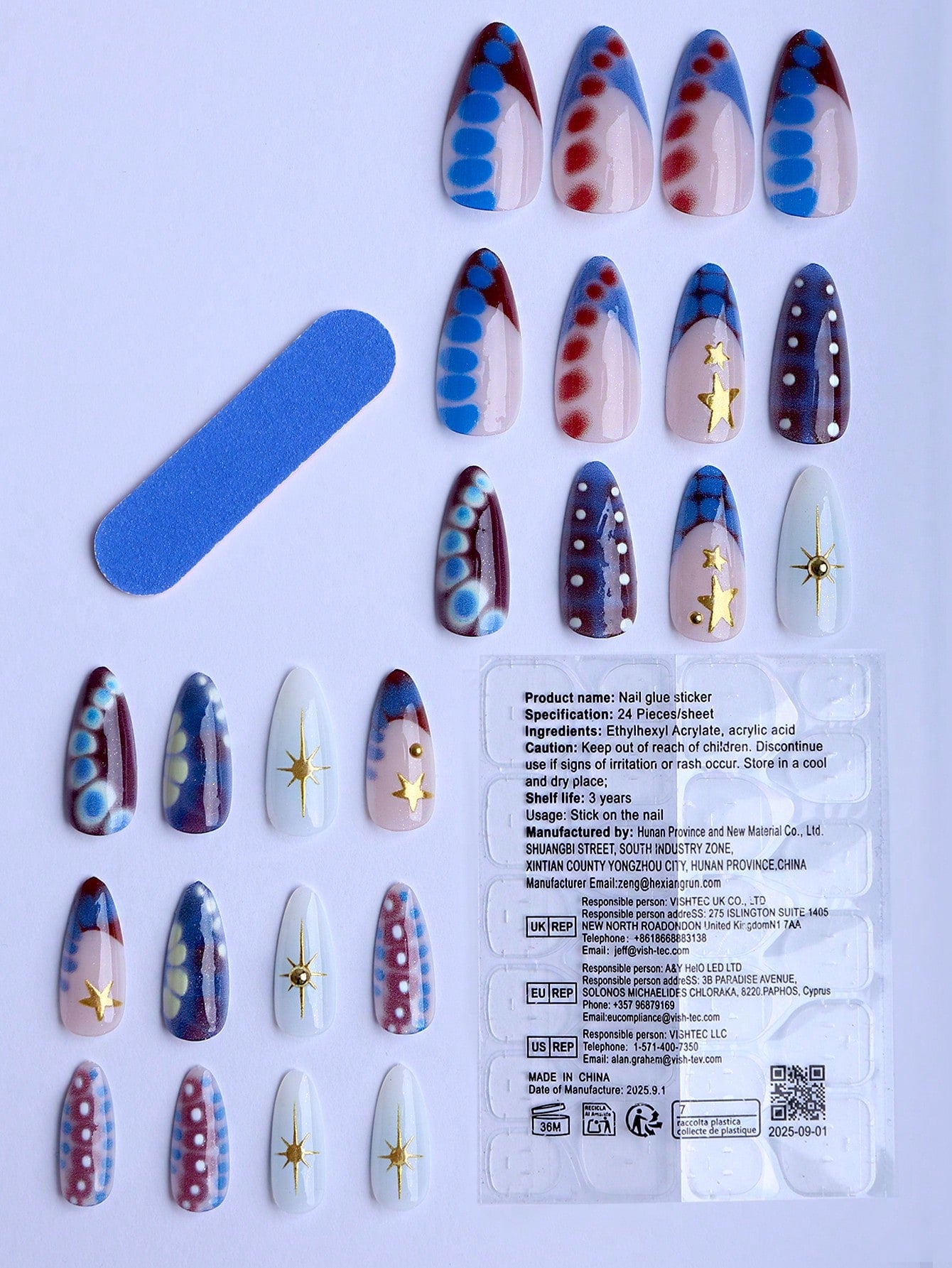 Blue Y2K Starry Sky Crocodile Press-On Nails