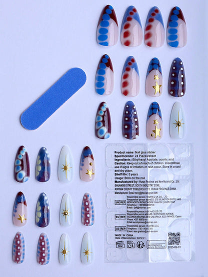 Blue Y2K Starry Sky Crocodile Press-On Nails
