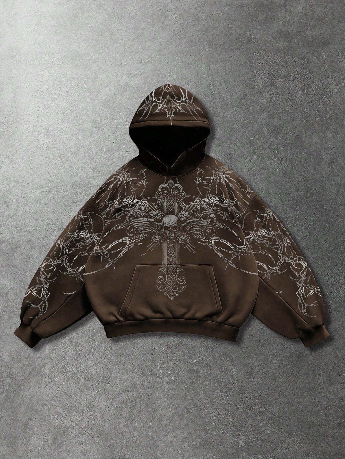 Men's Skull Cross Print Goth Y2K Long Sleeve Hoodie