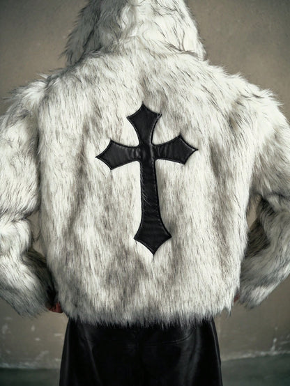 Men Cross Embellished Hooded Jacket