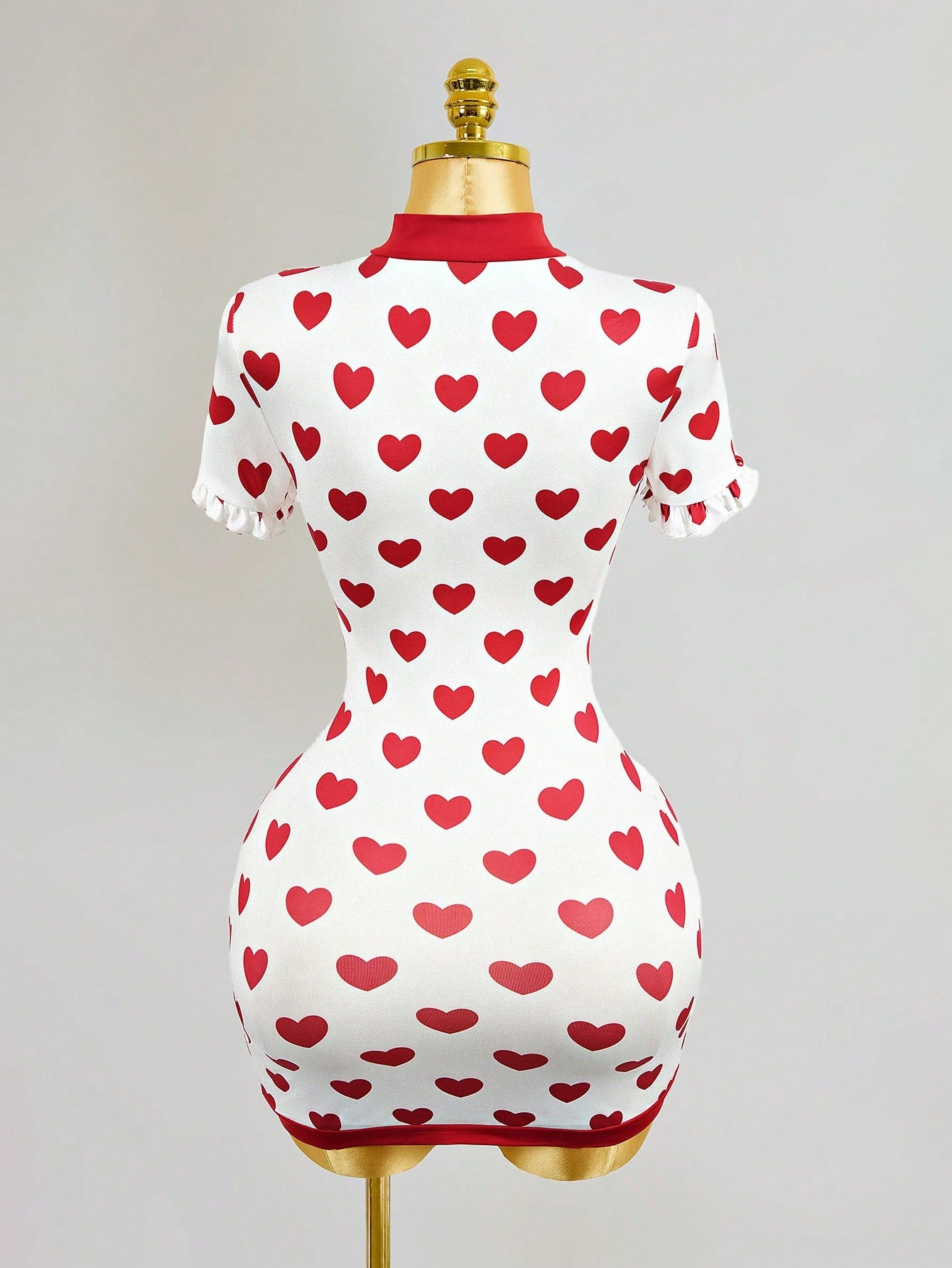 Valentine's Day Heart Print Tie Neck Bodycon Mini Dress