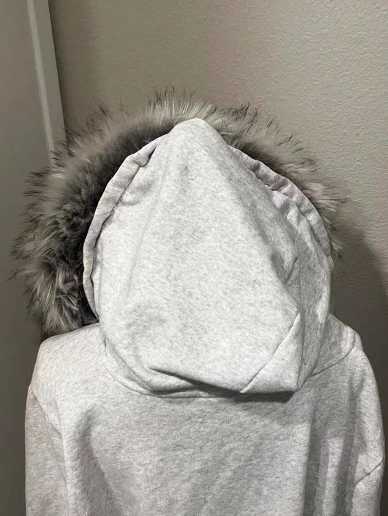 Plus Size Fluffy Grey Zip-Up Hooded Sweatshirt Jacket