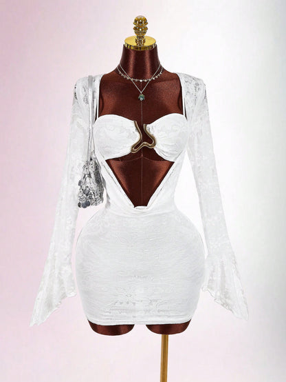 Sexy Metallic Plunging Draped Mini Dress