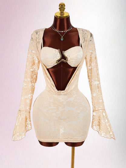 Sexy Metallic Plunging Draped Mini Dress