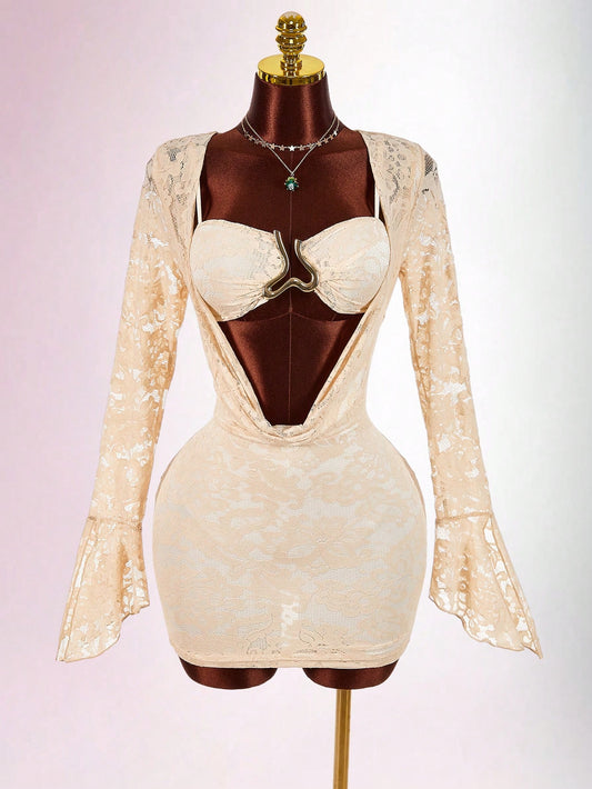 Sexy Metallic Plunging Draped Mini Dress