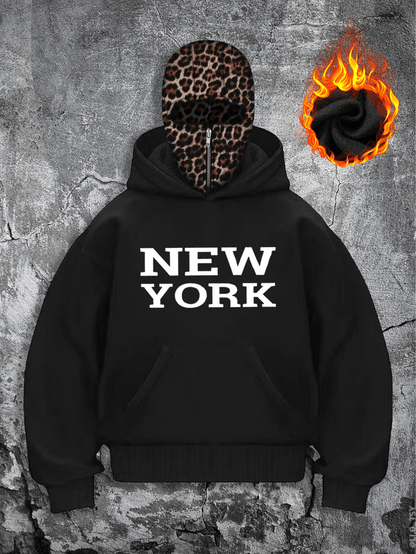 Women's New York 7 Leopard Print Double Hood Sweatshirt