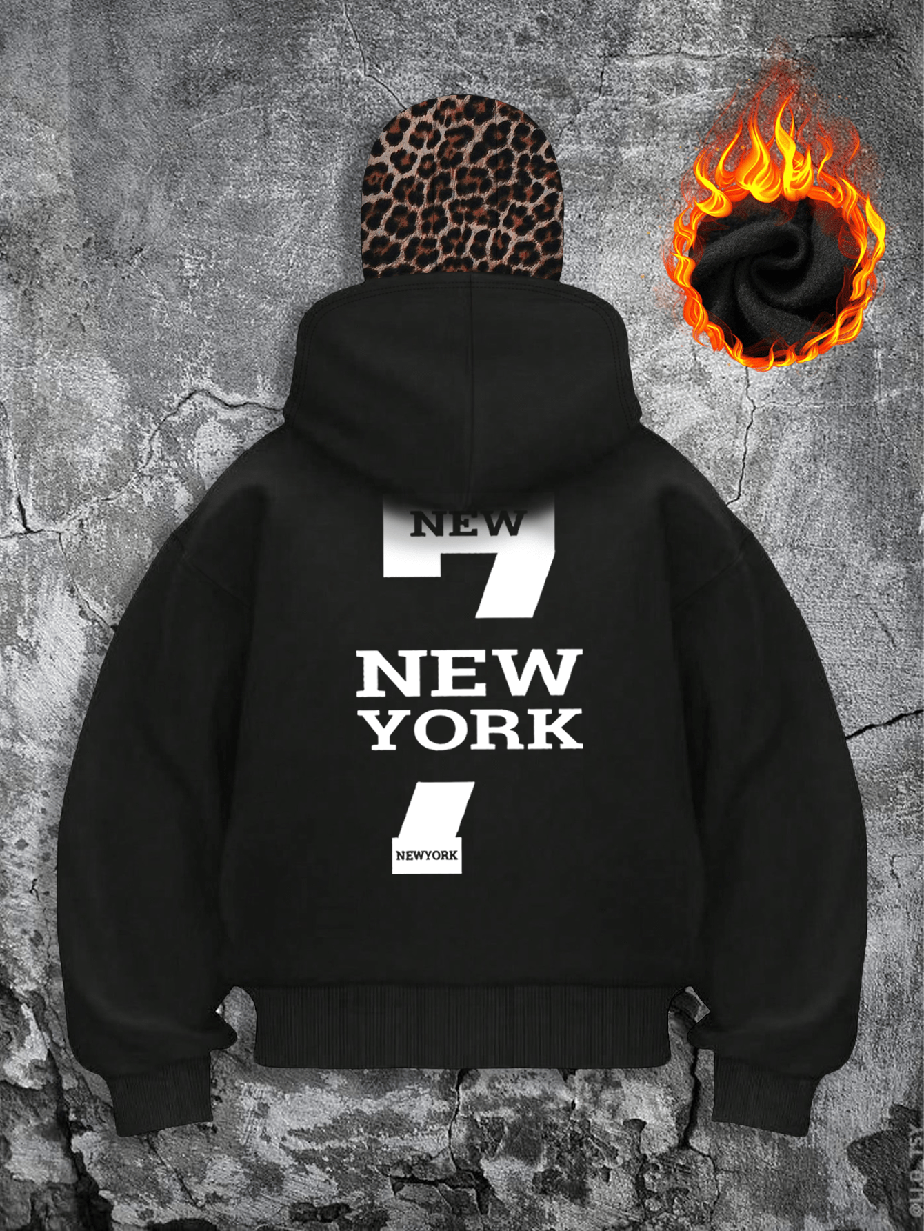 Women's New York 7 Leopard Print Double Hood Sweatshirt