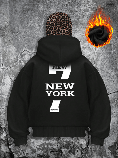 Women's New York 7 Leopard Print Double Hood Sweatshirt
