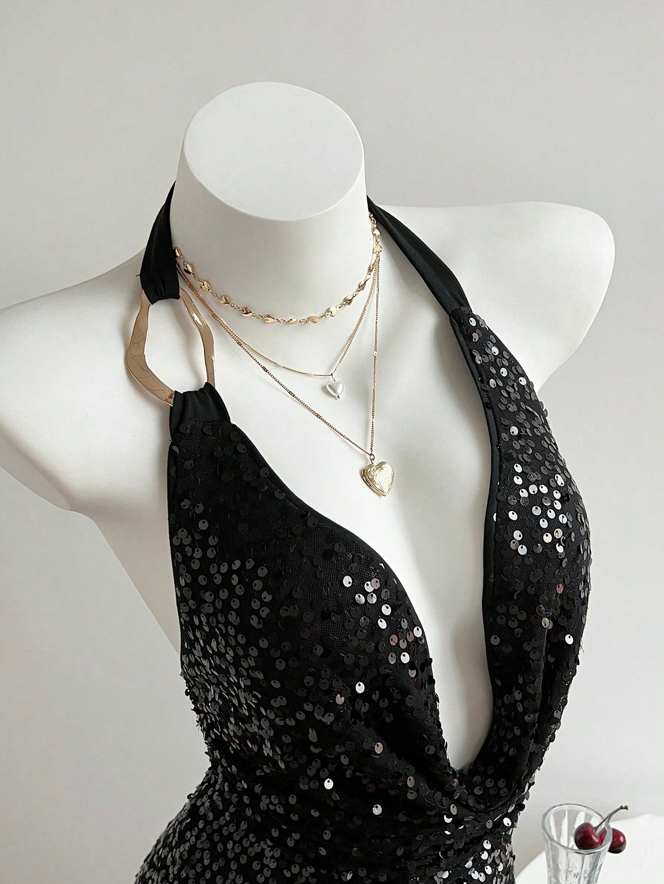 Black Sequin Halter Bodycon Mini Dress