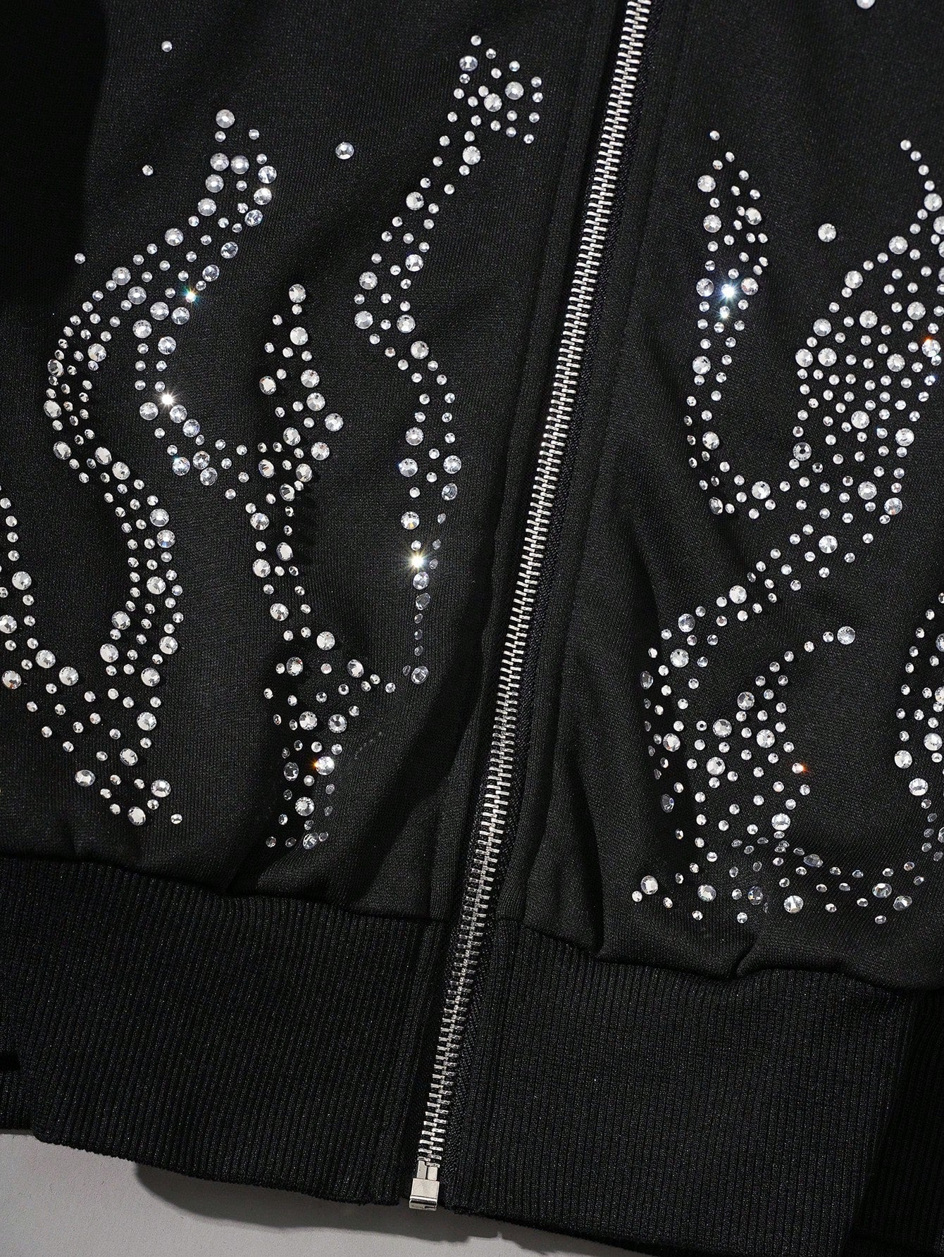 Men's Rhinestone Letter Flame Pattern Zip Up Hoodie