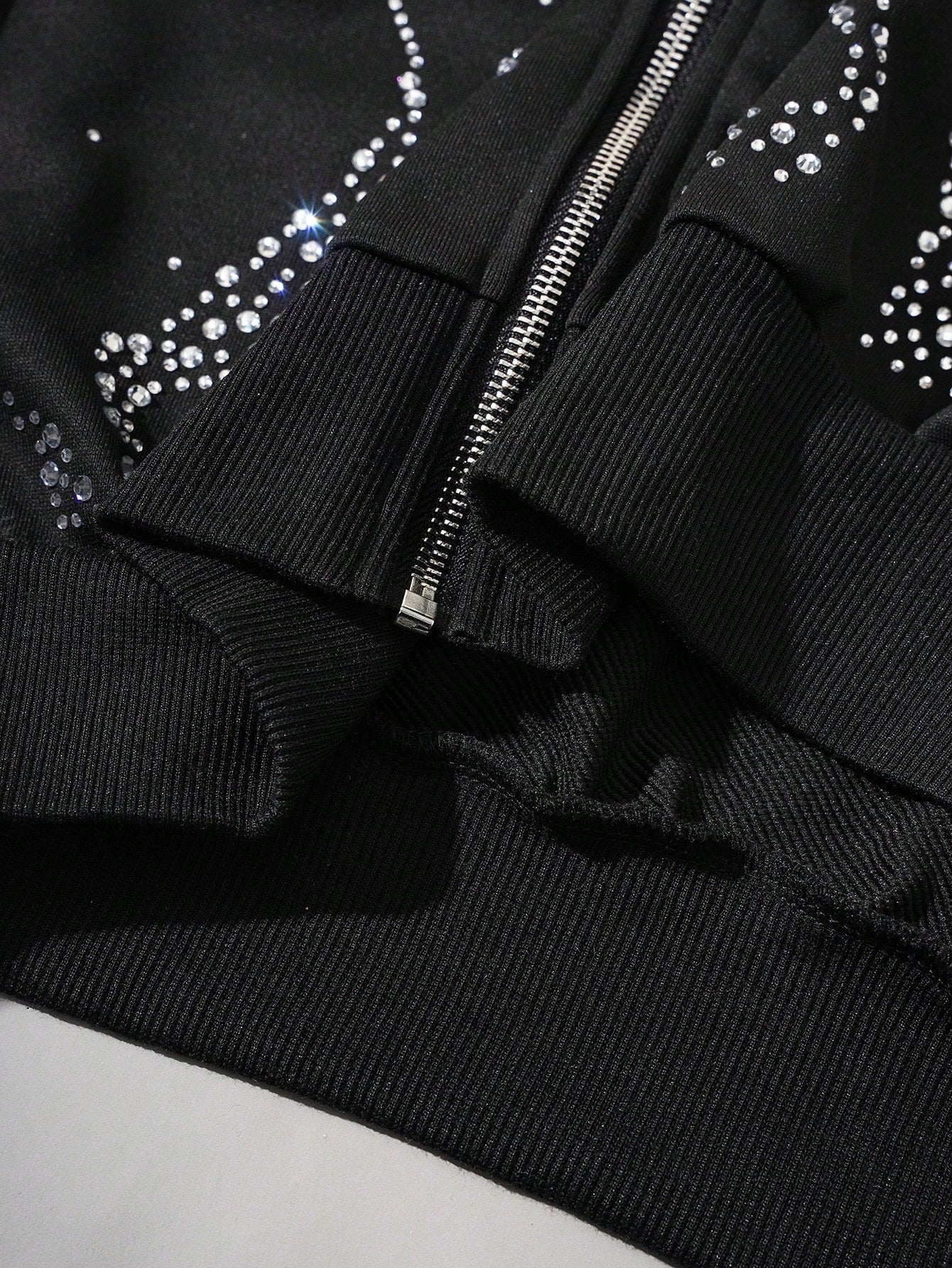 Men's Rhinestone Letter Flame Pattern Zip Up Hoodie
