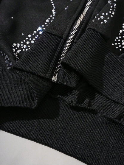 Men's Rhinestone Letter Flame Pattern Zip Up Hoodie