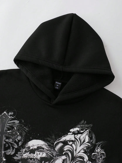 Men Retro Graphic Loose Fit Hoodie