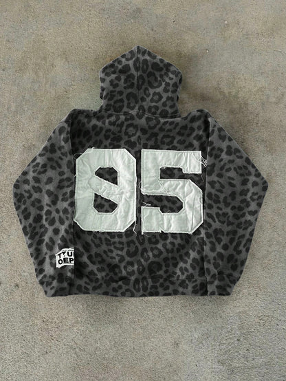 Retro Street Fashion Leopard Print Zipper Hoodie