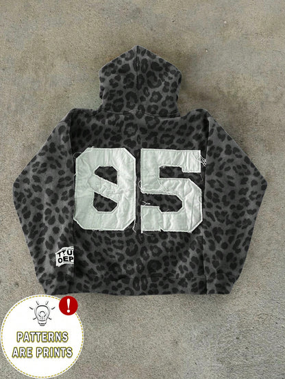 Retro Street Fashion Leopard Print Zipper Hoodie