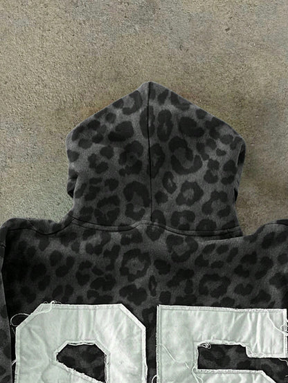Retro Street Fashion Leopard Print Zipper Hoodie