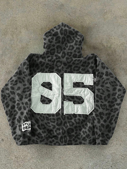 Retro Street Fashion Leopard Print Zipper Hoodie