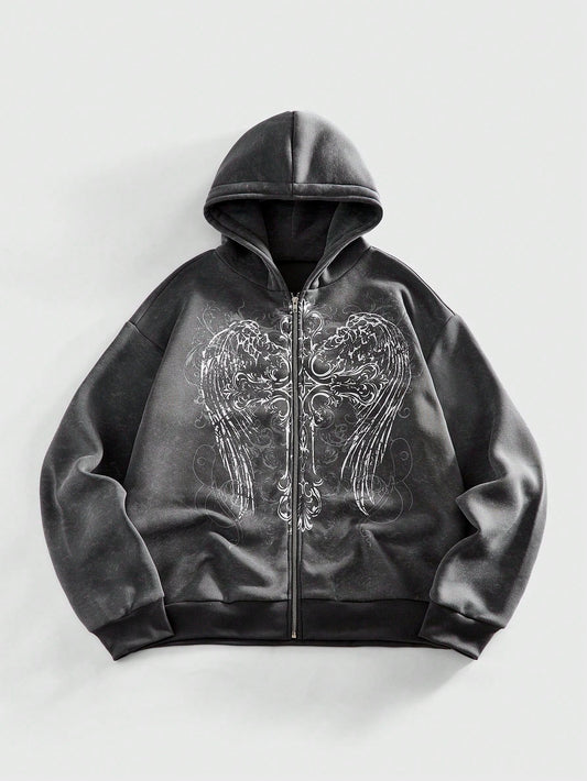 Men's Street Life Wing Print Casual Hooded