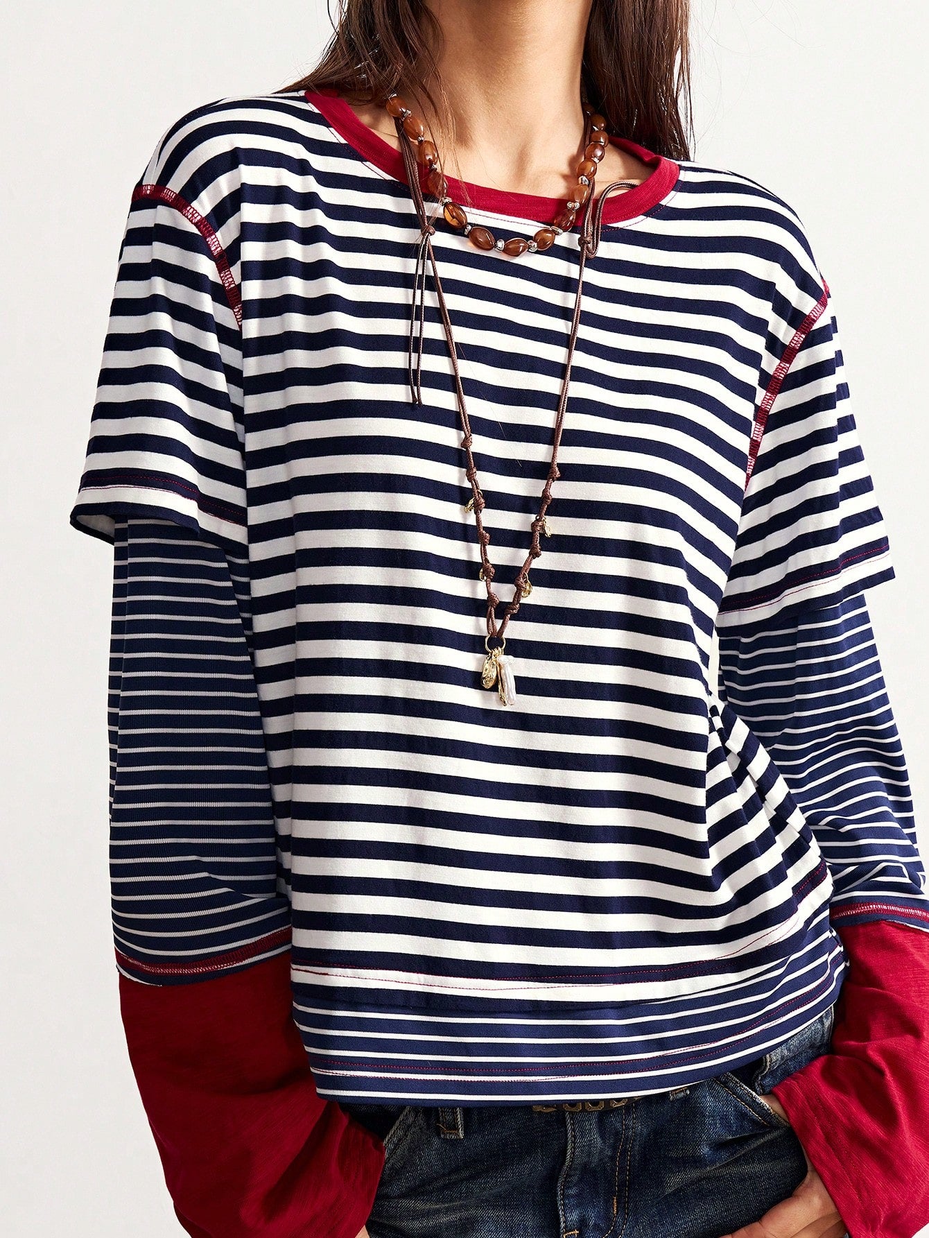 Boho Striped Patchwork Long Sleeve T-Shirt