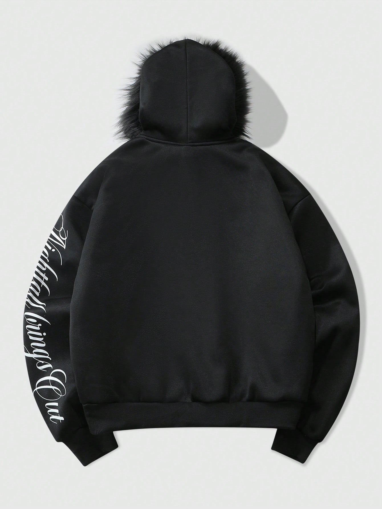 Men's Letter Portrait Print Faux Fur Patchwork Hoodie