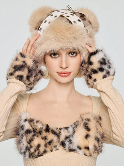 Goth Faux Fur Leopard Print Bucket Hat