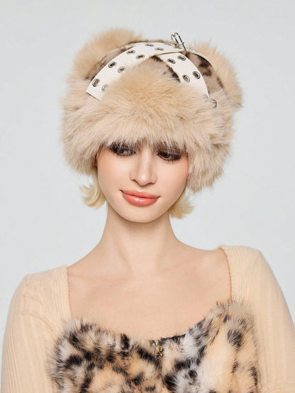 Goth Faux Fur Leopard Print Bucket Hat