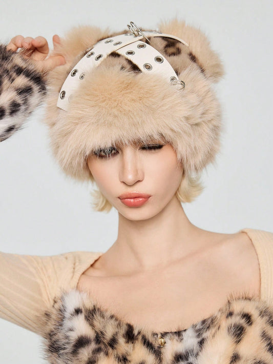 Goth Faux Fur Leopard Print Bucket Hat