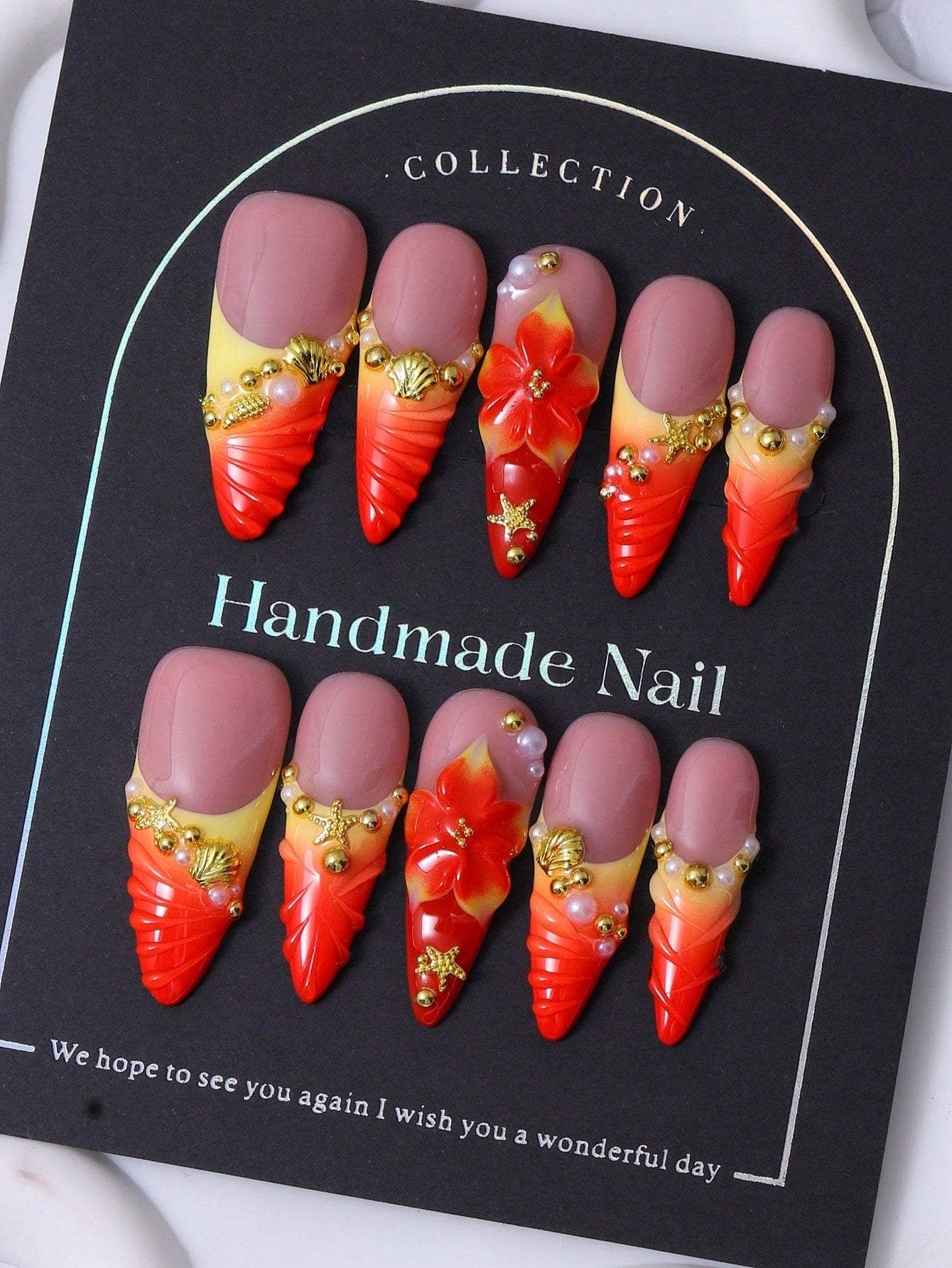 Red French Y2K Stiletto 3D Pearl Handmade Press-On Nails